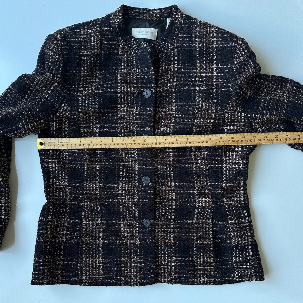 Vintage Liz Claiborne First Issue Black Brown Tweed Look Lined Jacket Size 12 - Picture 4 of 5